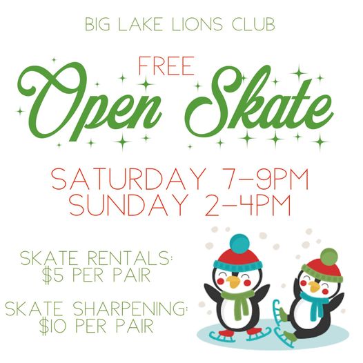 Free Open Skate this weekend at The Big Lake Rec Center!